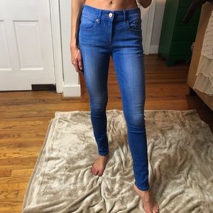 Express mid-rise blue denim skinny legging jeans